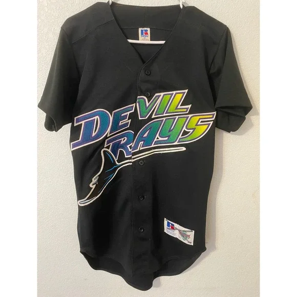 Vintage Russell Athletic Mens Tampa Bay Devil Rays‎ Baseball Jersey 40 Black USA